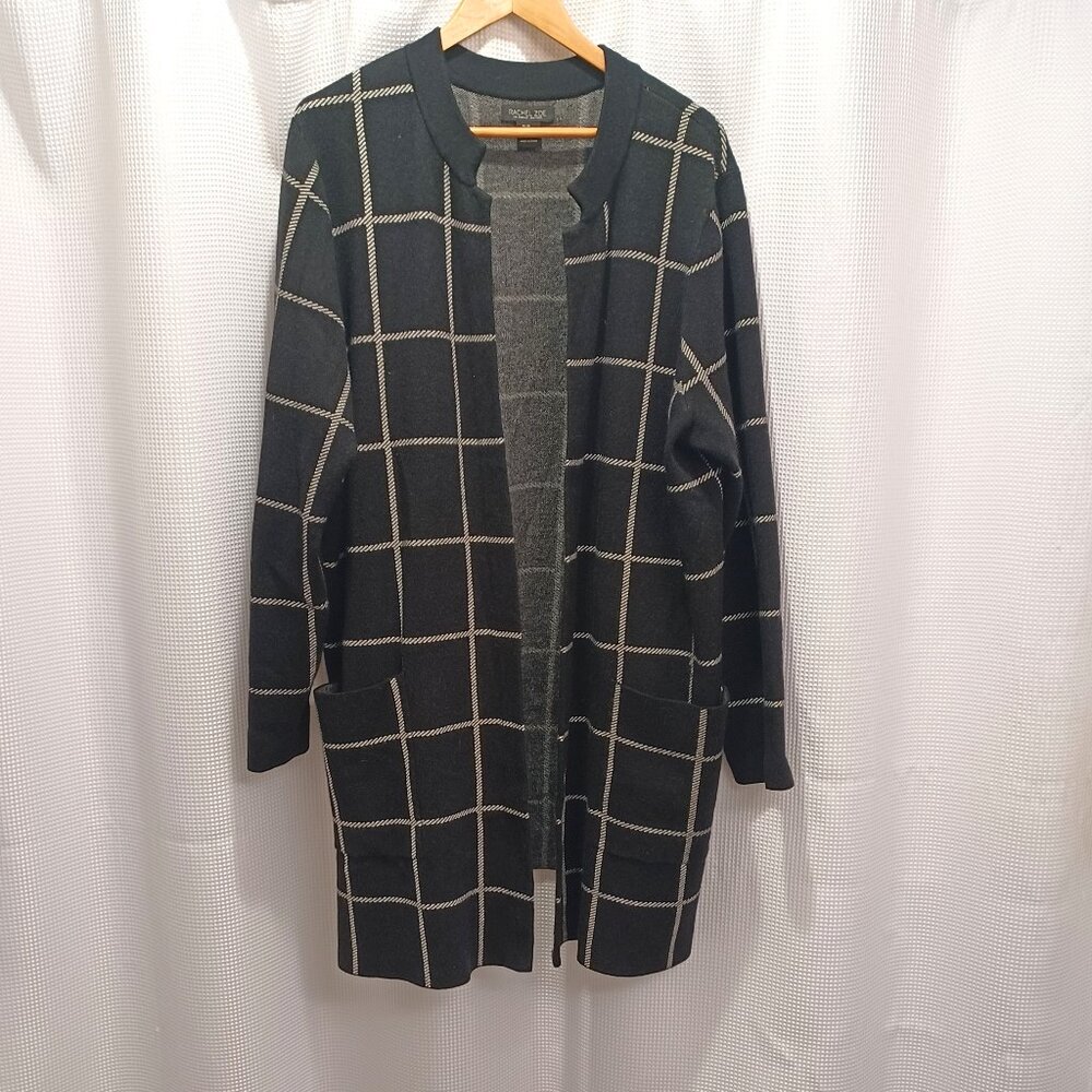RACHEL ZOE Long Line Open Front Cardigan with Mandarin Collar Size 3X in Black
